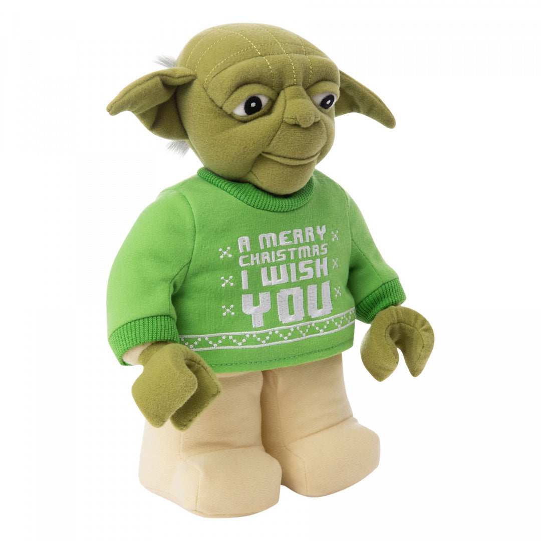 Pluszak Yoda LEGO Star Wars z zielonym świątecznym swetrem i beżowymi nogami