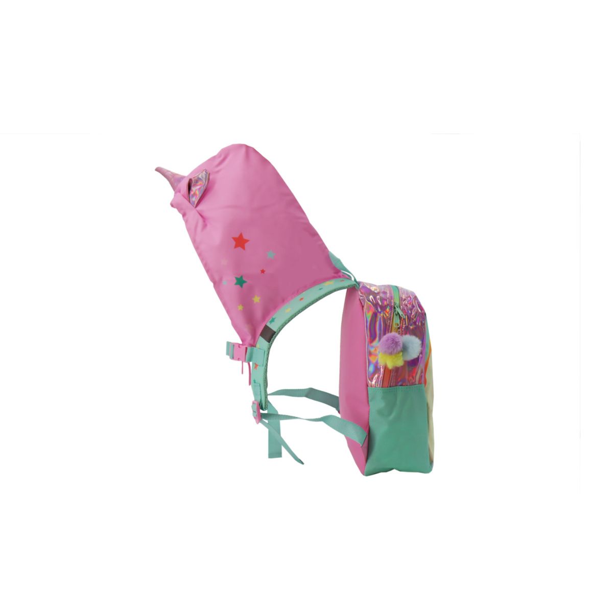 Kolorowy plecak jednorożec dla dzieci z różowym daszkiem i miękkimi paskami na ramiona