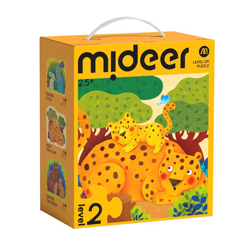 Puzzle edukacyjne dla dzieci Mideer poziom 2 z obrazkiem dzikich kotów w lesie