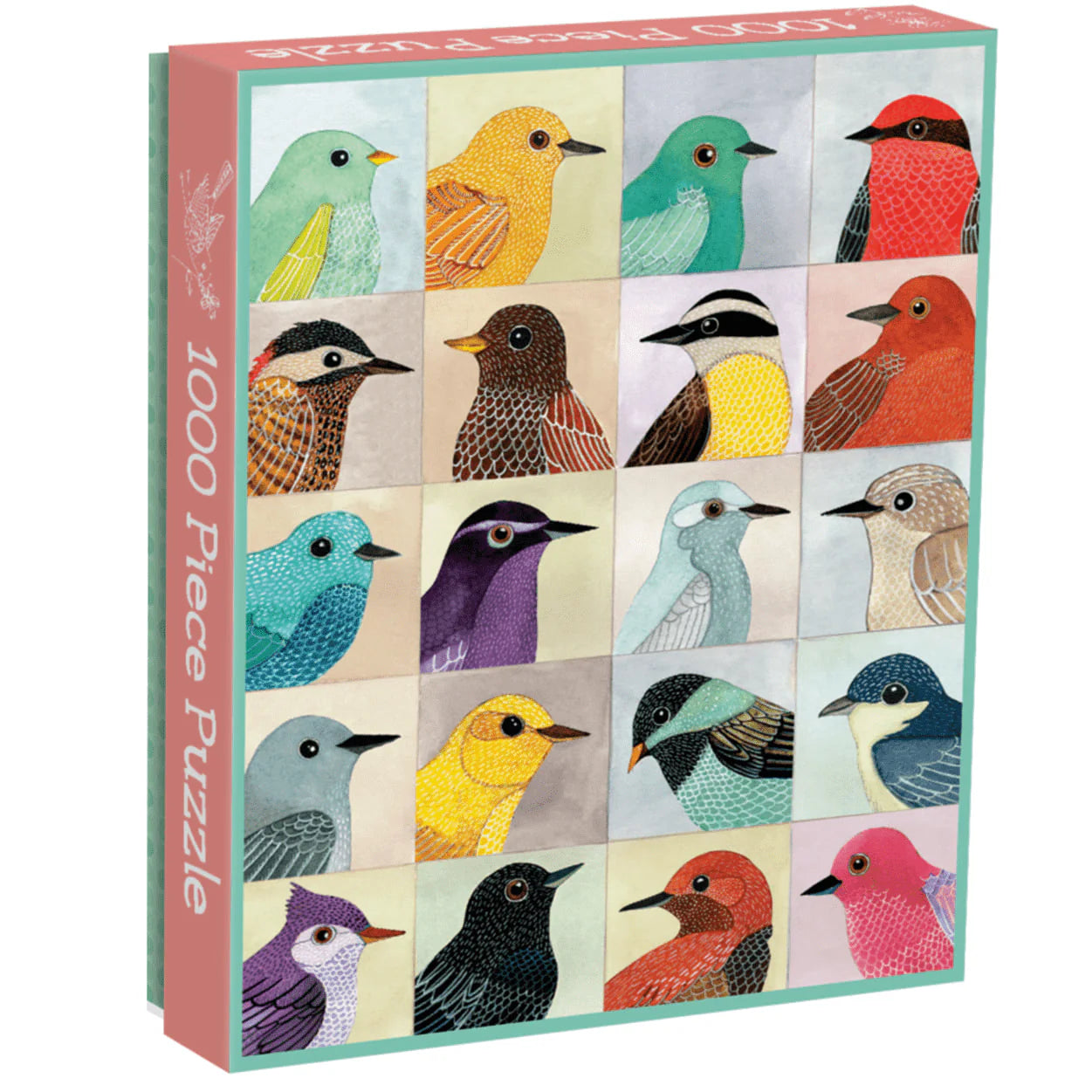 Galison puzzle 1000 elementów ptaki z kolorowymi ilustracjami różnych gatunków ptaków