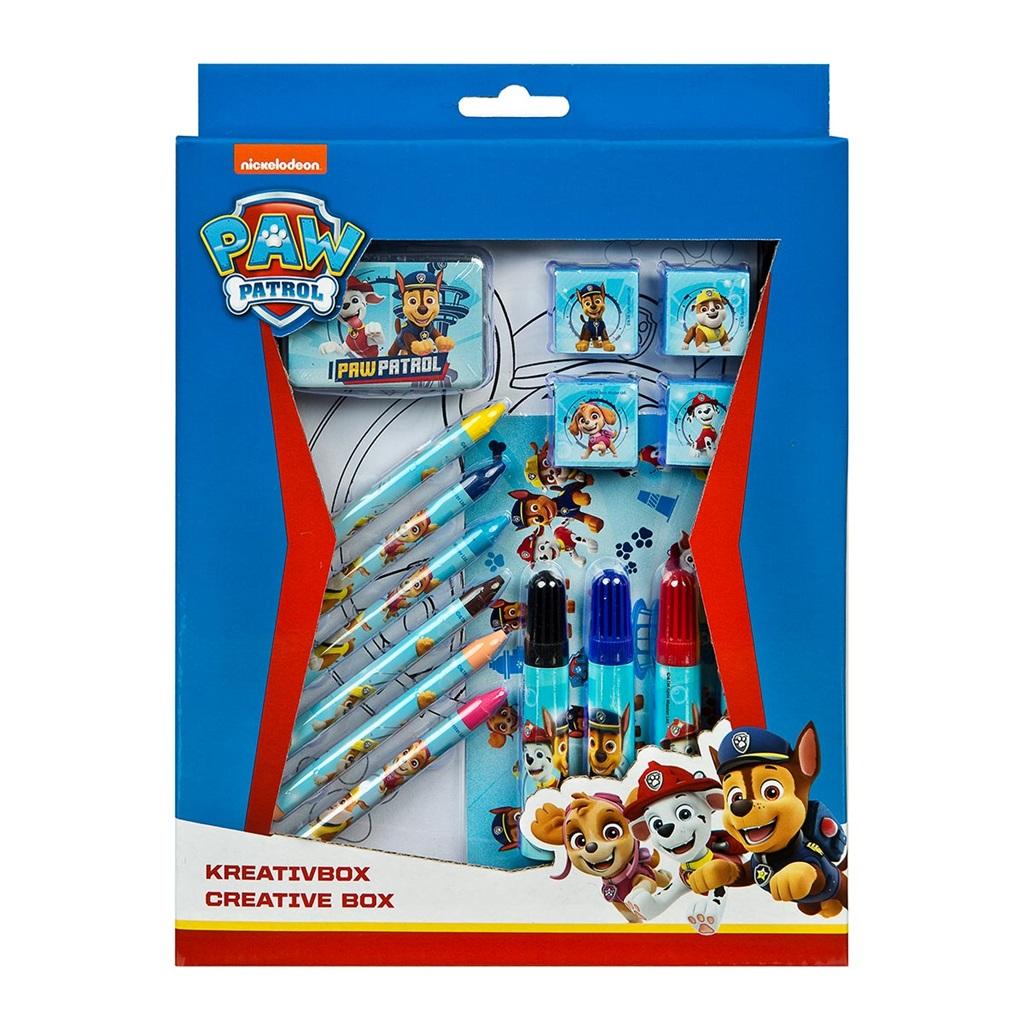 Paw Patrol creative set Yamann with colorful markers, pens, and erasers