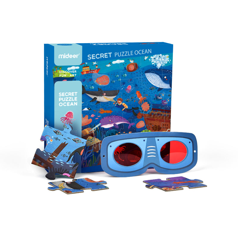 Puzzle 3D dla dzieci ocean marki mideer z elementami układanki i specjalnymi okularami