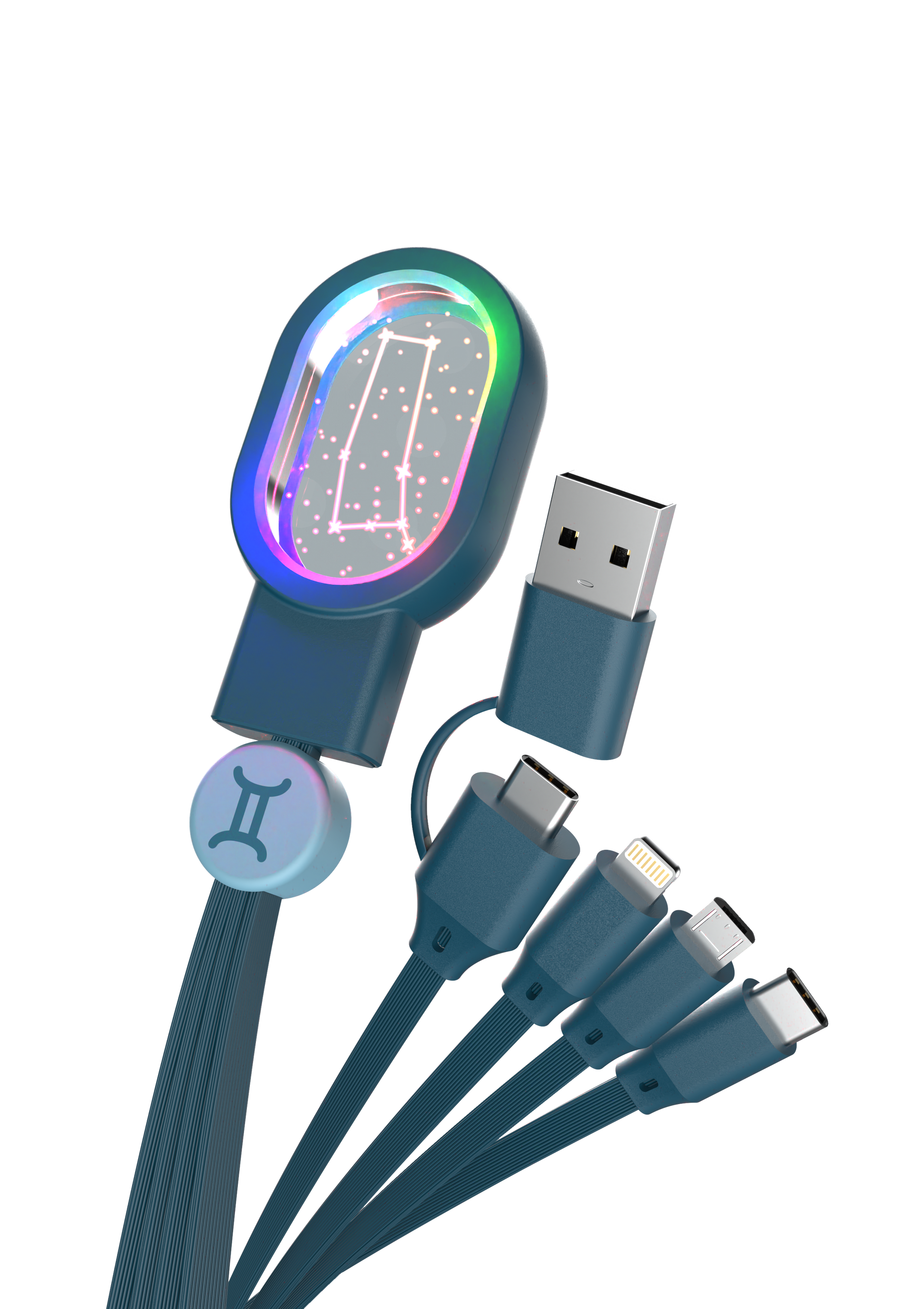 kabel 5 w 1 zodiak strzelec z wieloma końcówkami do ładowania i USB w kolorze niebieskim