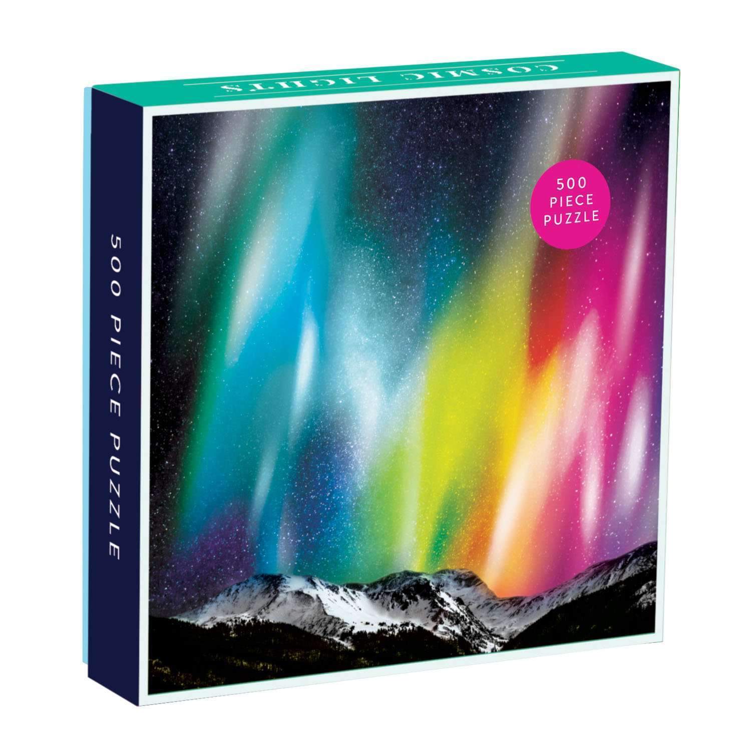 Puzzle 500 elementów Galison z motywem kolorowych zorzy polarnej na górskim tle