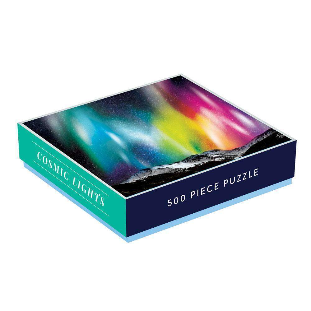 Puzzle 500 elementów Galison Cosmic Lights z kolorowym obrazem zorzy polarnej na niebie