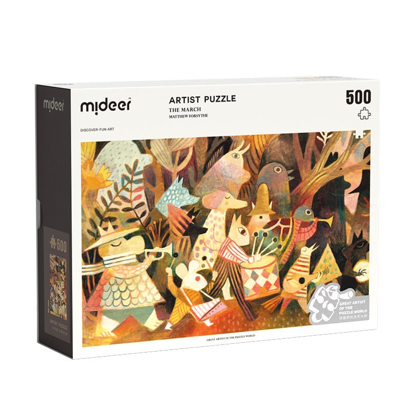 Puzzle artystyczne 500 elementów marki mideer z kolorowym obrazem postaci w lesie