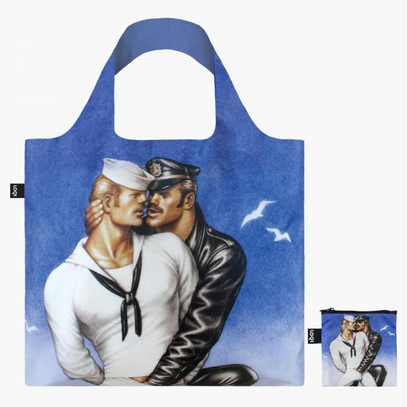 Torba podręczna Tom of Finland z nadrukiem marynarza i policjanta na niebieskim tle