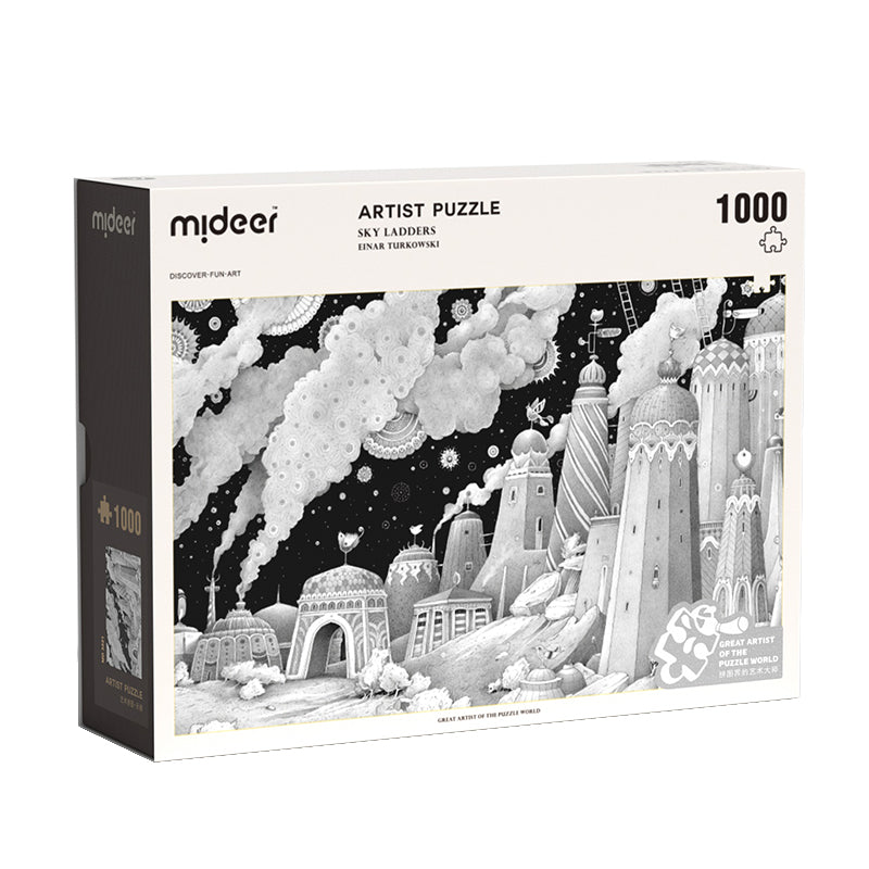 Mideer puzzle artystyczne 1000 elementów z czarno-białym motywem fantastycznego miasta i drabiną do nieba