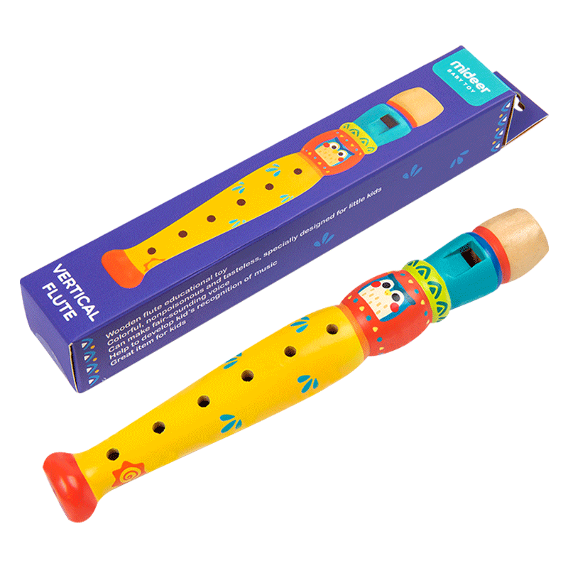 Drewniany flet pionowy MOB kolorowy instrument muzyczny dla dzieci w opakowaniu