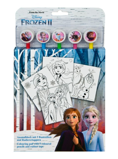 Coloring book Frozen Land for children with five crayons and erasers with the Frozen II theme