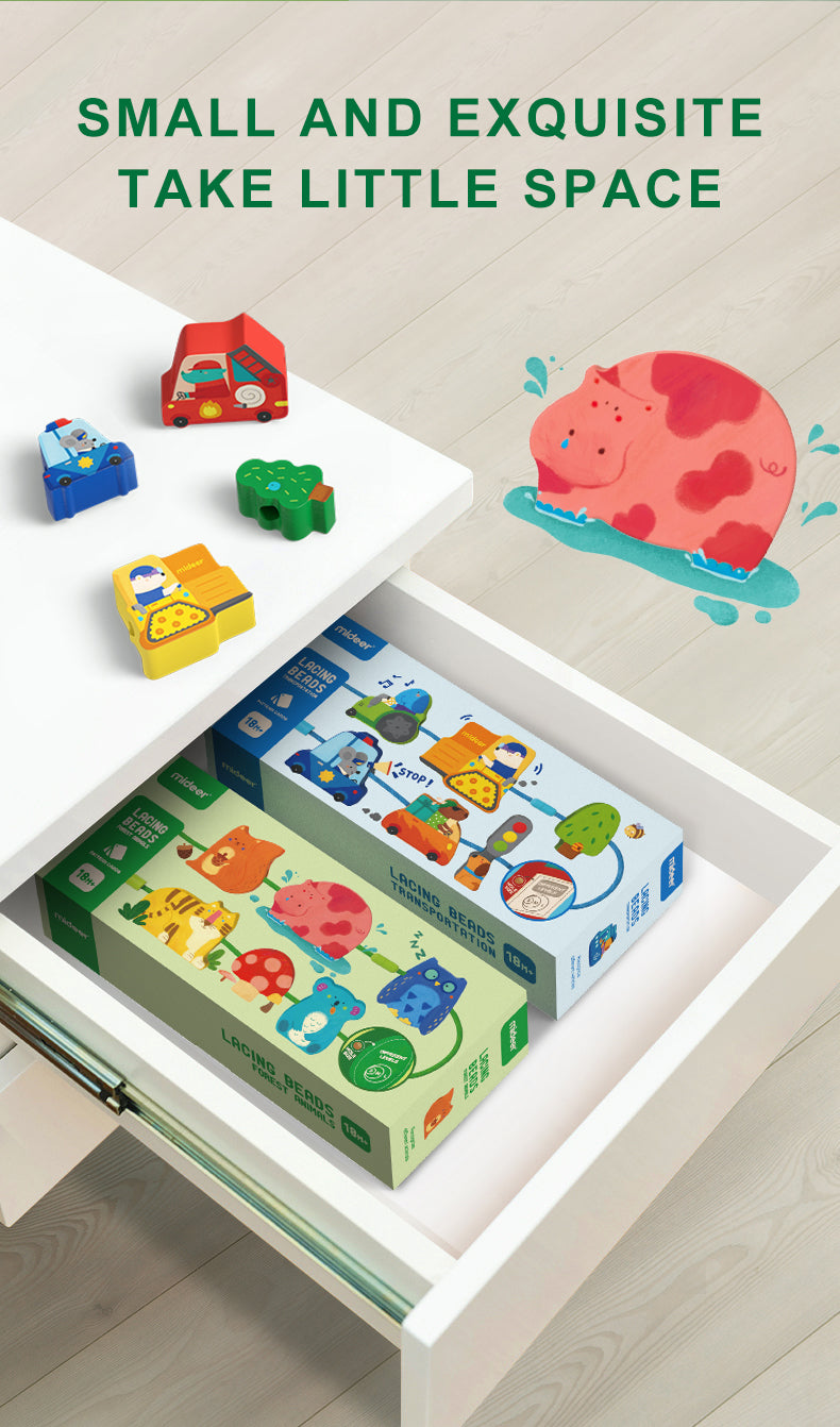 Set di infilatura figure in legno mideer – Veicoli