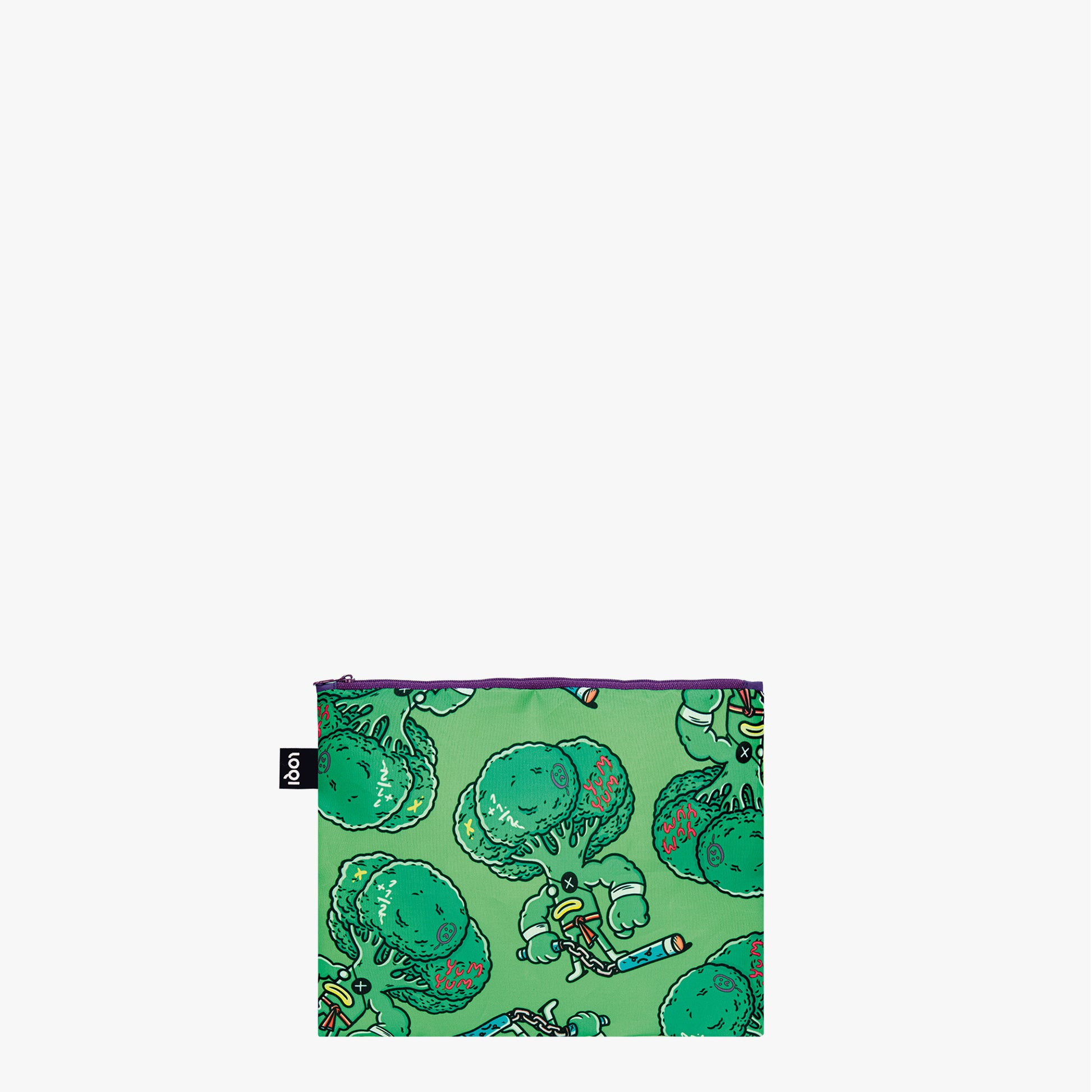 Zielona saszetka z kreskówkowymi wzorami z zestawu saszetek LOQI Brosmind od LOQI