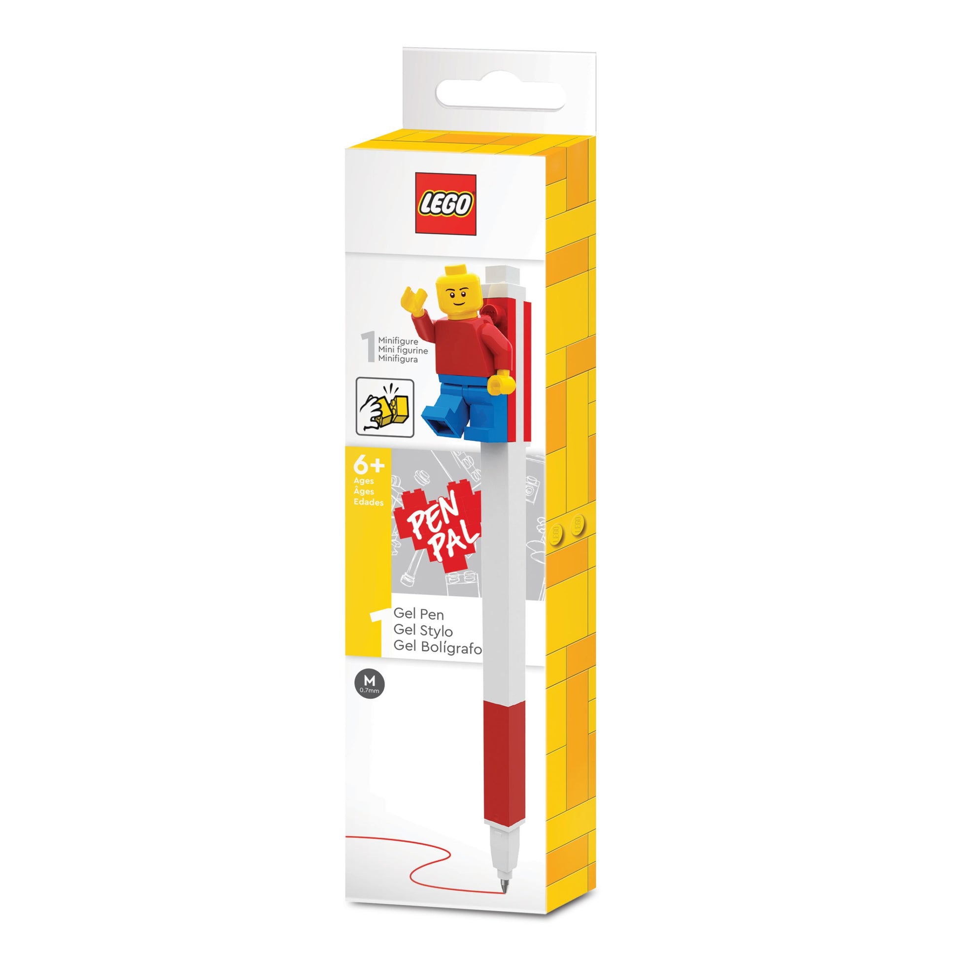 długopis żelowy LEGO z minifigurką w czerwono-białych kolorach do pisania i zabawy