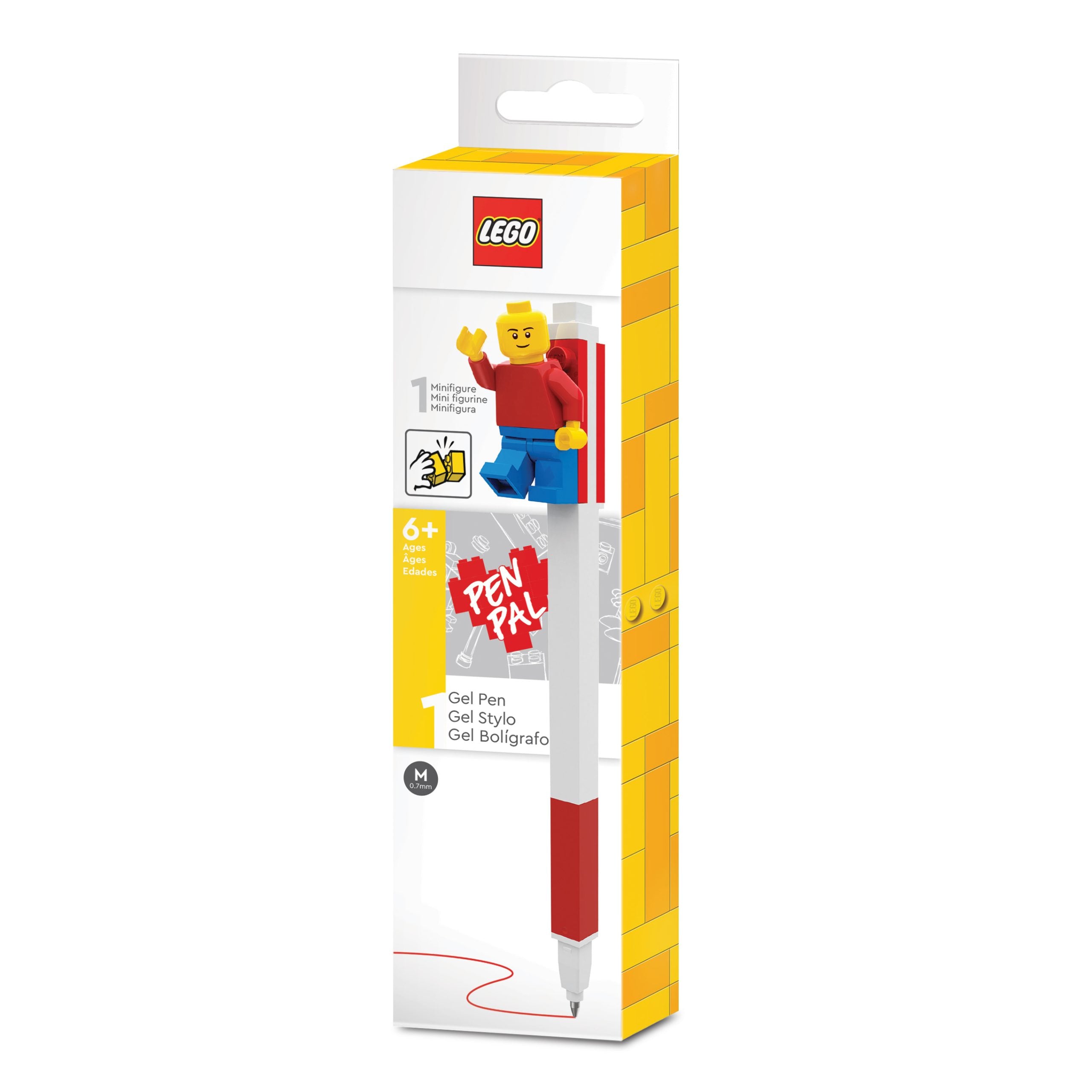 długopis żelowy LEGO z minifigurką w czerwono-białych kolorach do pisania i zabawy