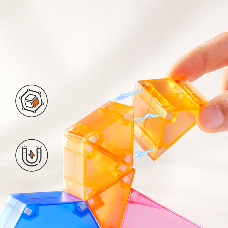 Klocki magnetyczne 3D EMS DOIY przezroczyste pomarańczowe elementy łączone ręką