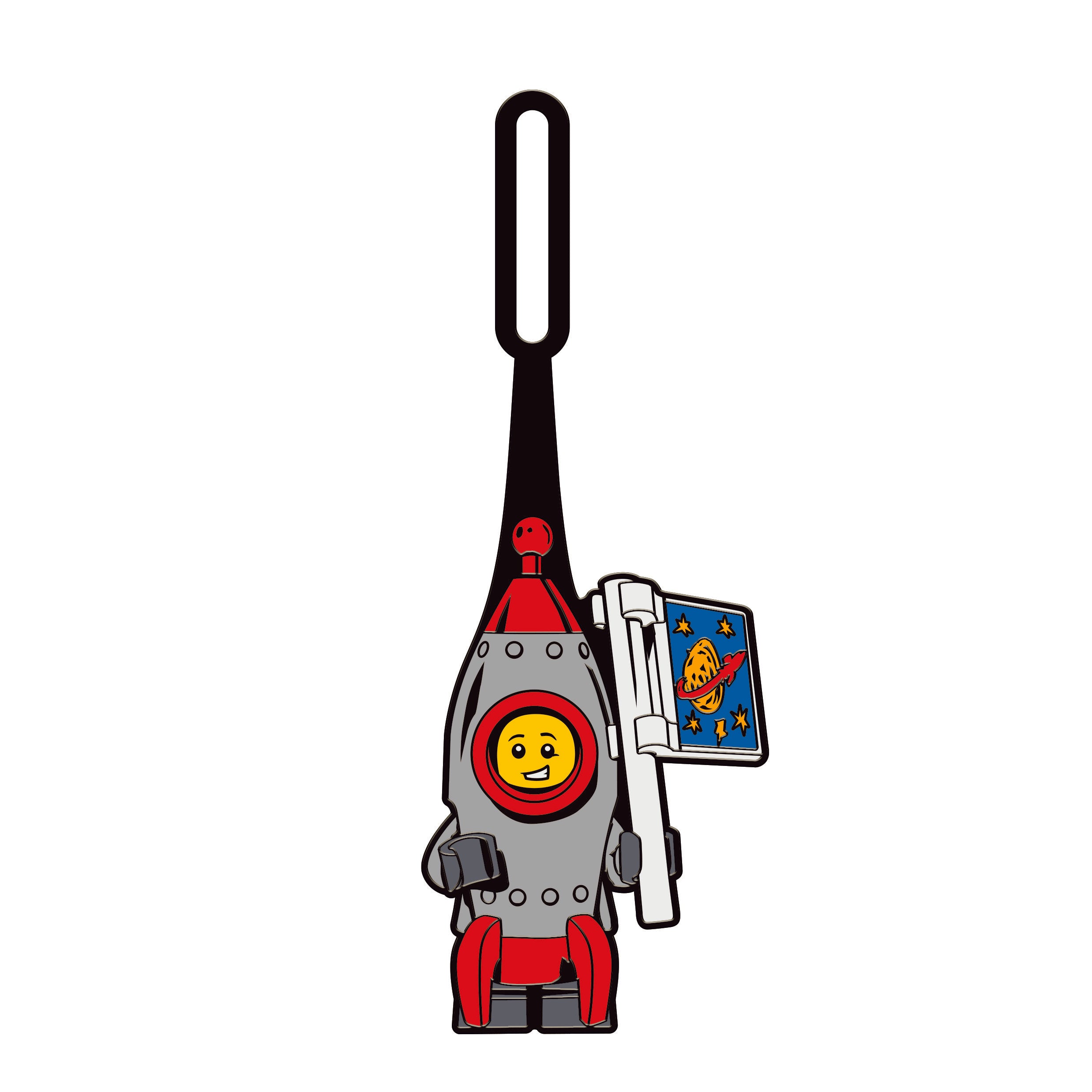 Zawieszka LEGO do plecaka w kształcie rakiety z minifigurką kosmonauty i flagą kosmiczną
