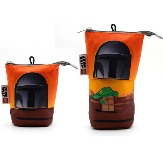 Piórnik LEGO Star Wars Mandalorian z grafiką Mandalorianina i Yody na pomarańczowym tle