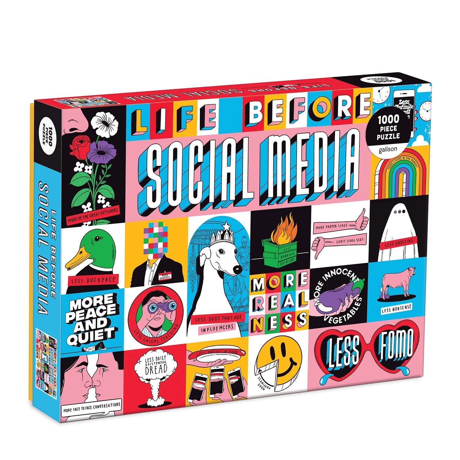 Puzzle 1000 elementów dla dorosłych Galison Life Before Social Media z kolorowym retro wzorem