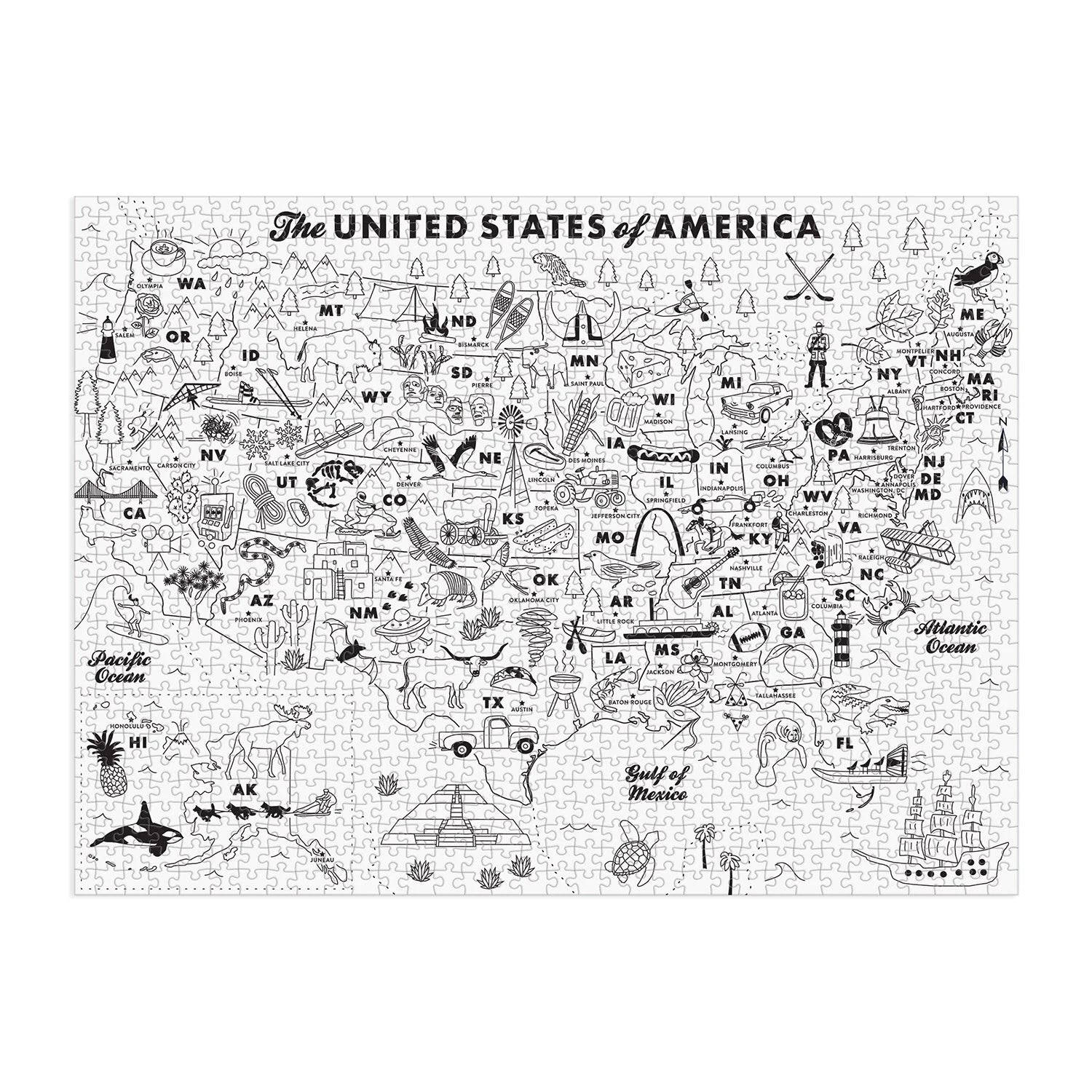 Galison puzzle do kolorowania USA 1000 elementów z mapą Stanów Zjednoczonych do samodzielnego kolorowania