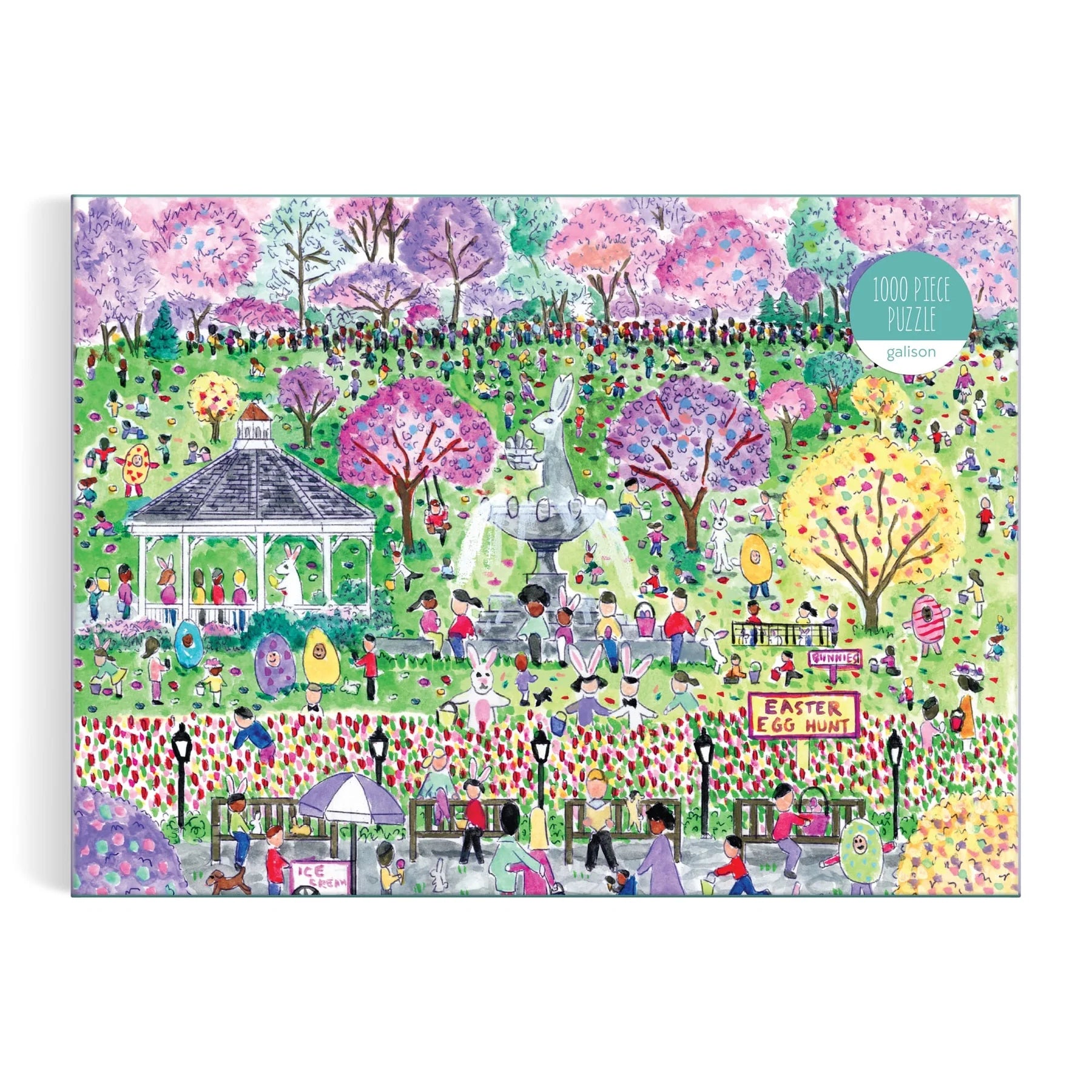 Puzzle 1000 elementów dla dorosłych z ilustracją parku wiosennym i piknikiem na trawie