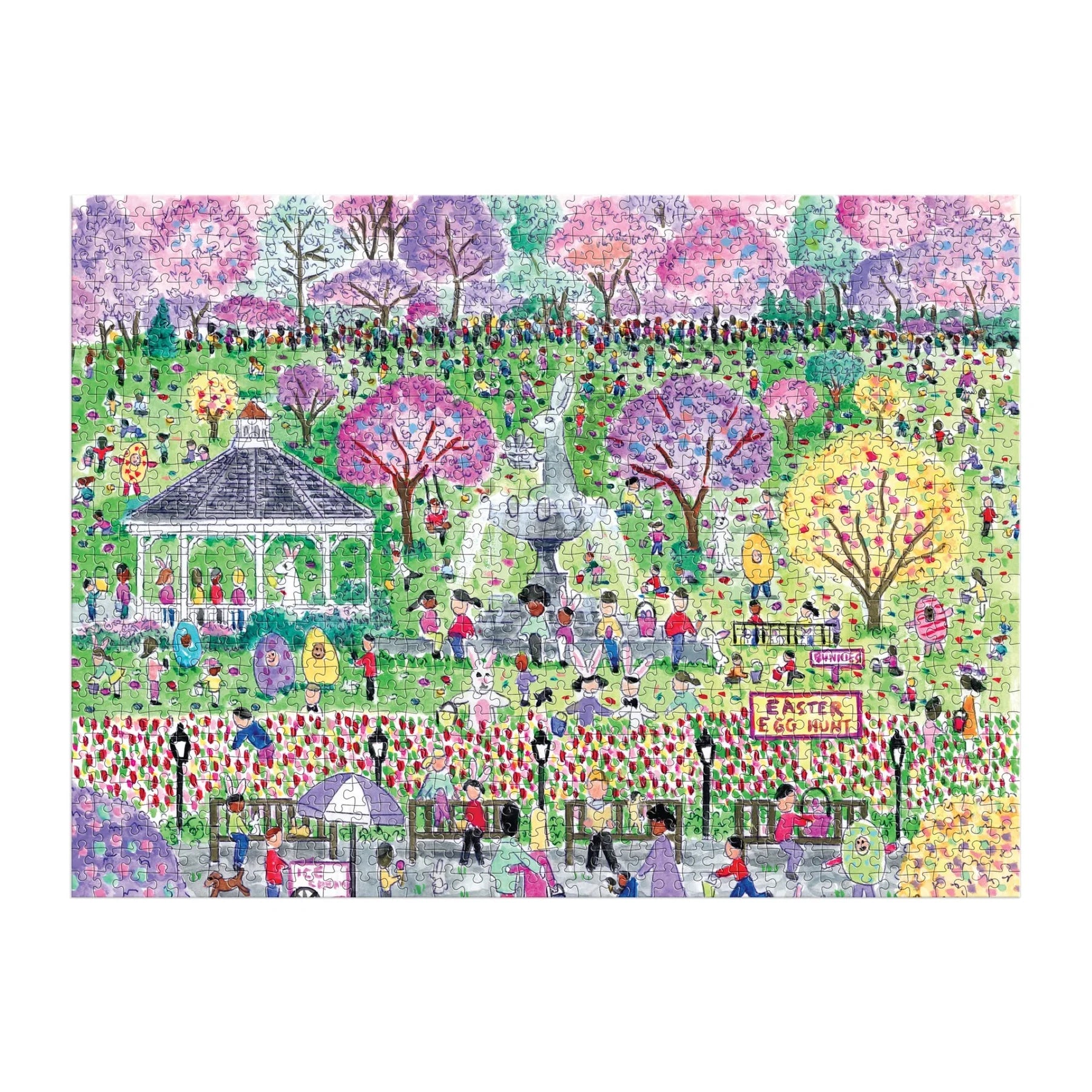 Kolorowe puzzle 1000 elementów dla dorosłych z ilustracją parku i ludzi na wiosennym święcie