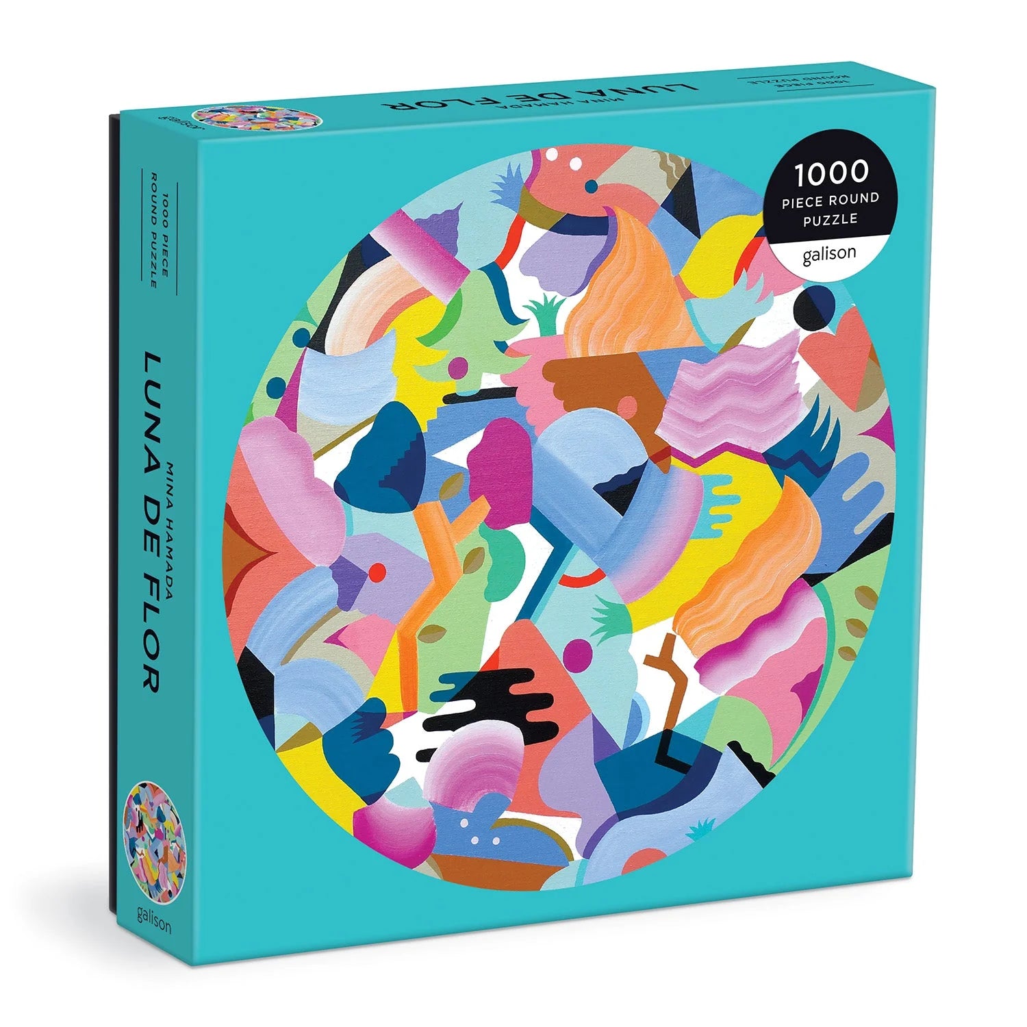 Puzzle 1000 elementów dla dorosłych Galison z kolorowym abstrakcyjnym wzorem w niebieskim opakowaniu