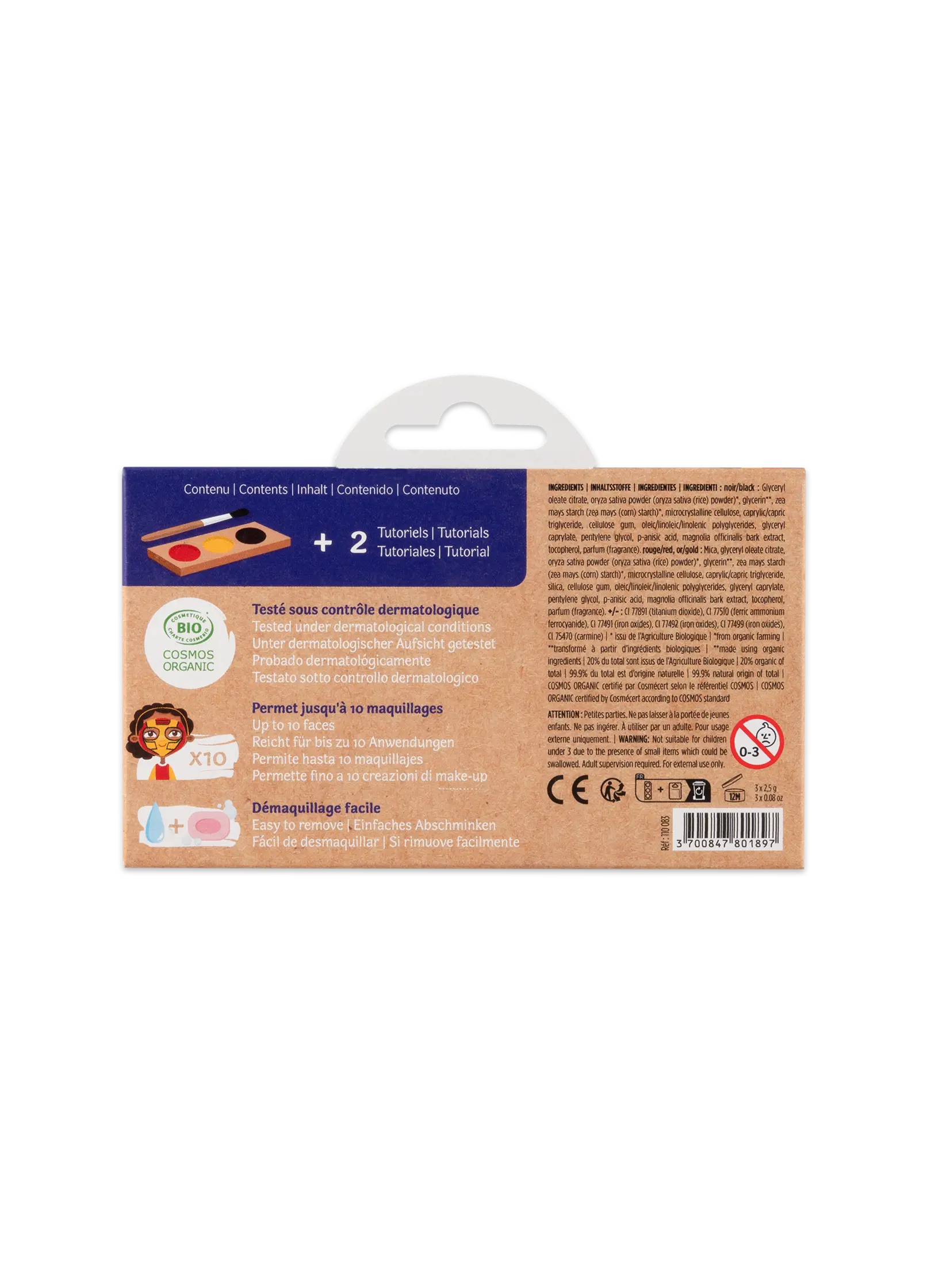 Tył pudełka zestawu do malowania twarzy dla dzieci Yamann z instrukcjami i opisem produktu